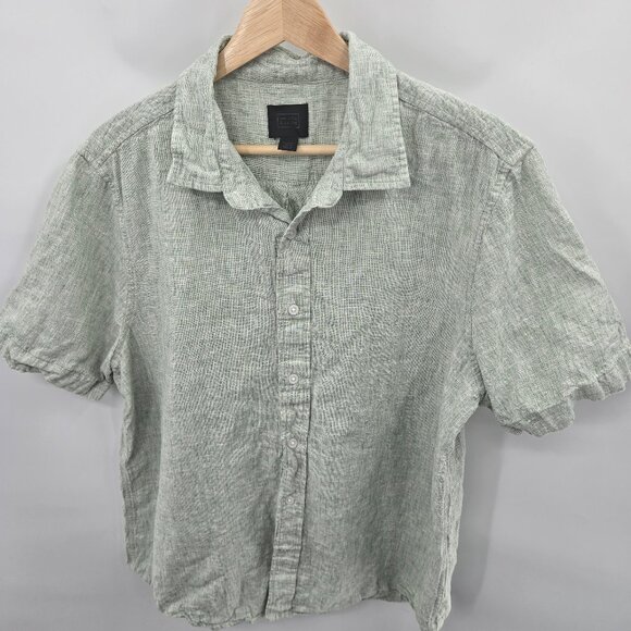 14th and Union Light Green Linen/Cotton Short Sleeved Button Down Large - Picture 1 of 10